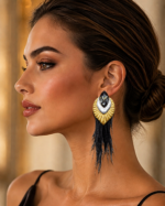 Midnight Peacock Feather Crystal Earrings - Papier Mache Earrings - Image 6