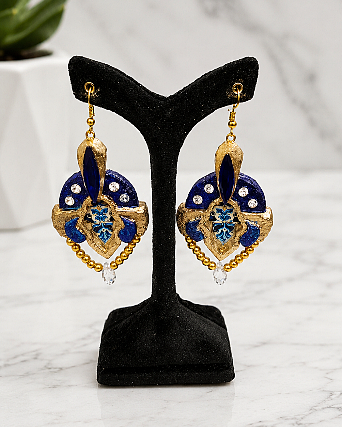 Persian Azure Earrings Inspired By Royal Tile Art - Paper Mache Earrings - Image 8