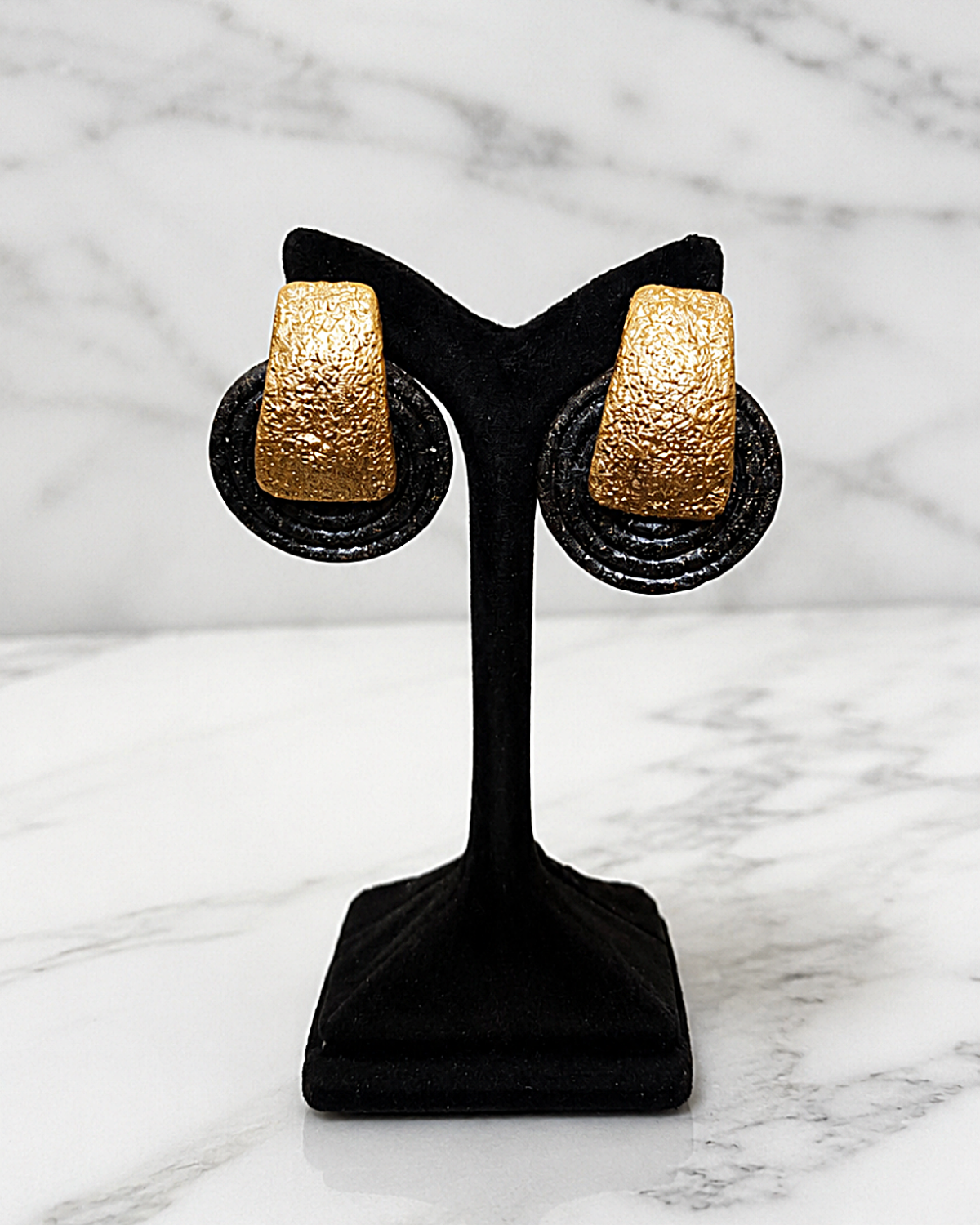 Modern Gold And Black Orbit Papier-Mâché Earrings - Image 8