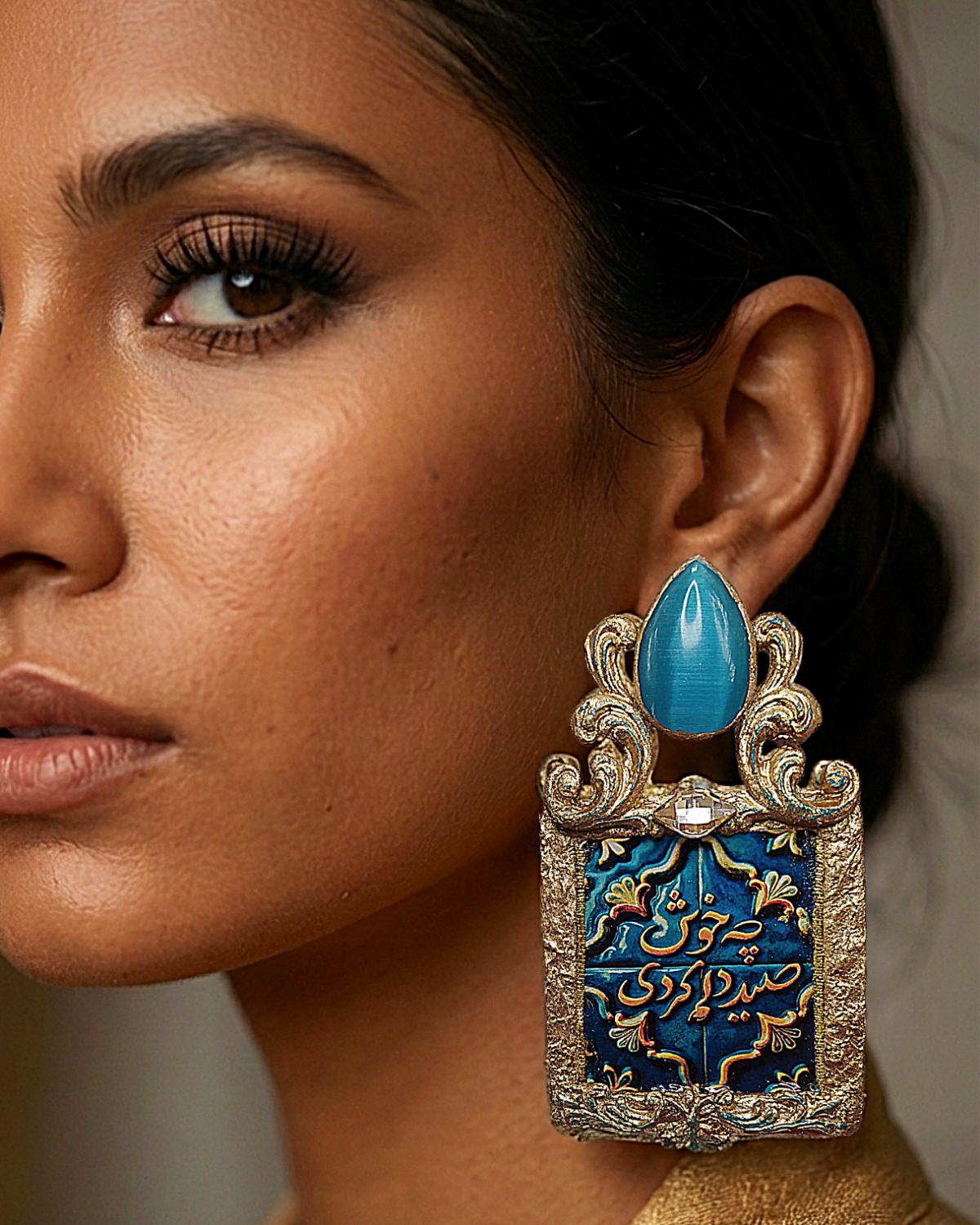 "How beautifully you captured my heart"- Handcrafted Hafez Poetry Turquoise Earrings - Image 6