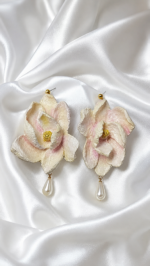 Handmade Magnolia Flower Papier Mâché Pearl Earrings - Image 5