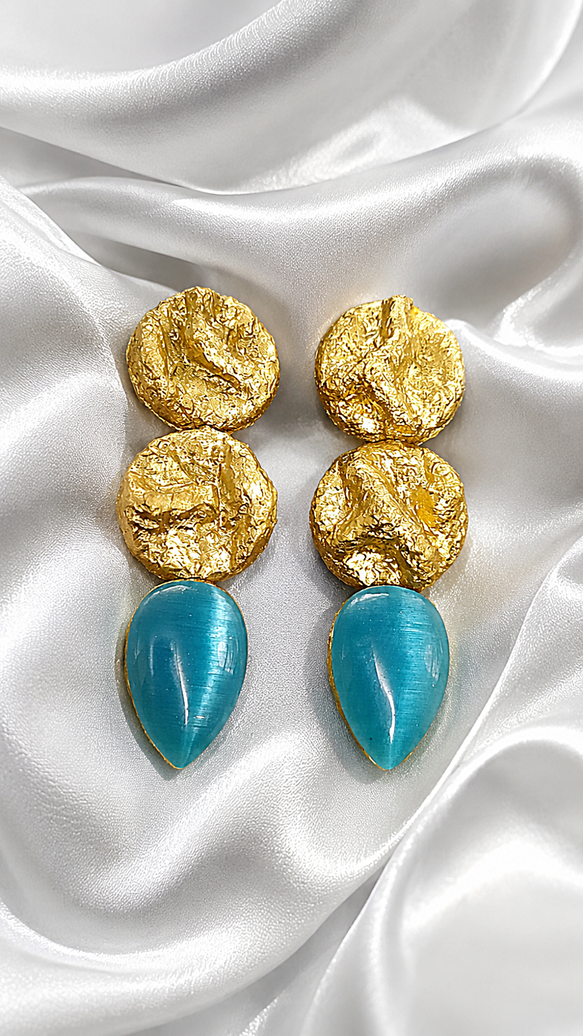 Golden Tide – Handmade Papier-Mâché Statement Earrings - Image 2