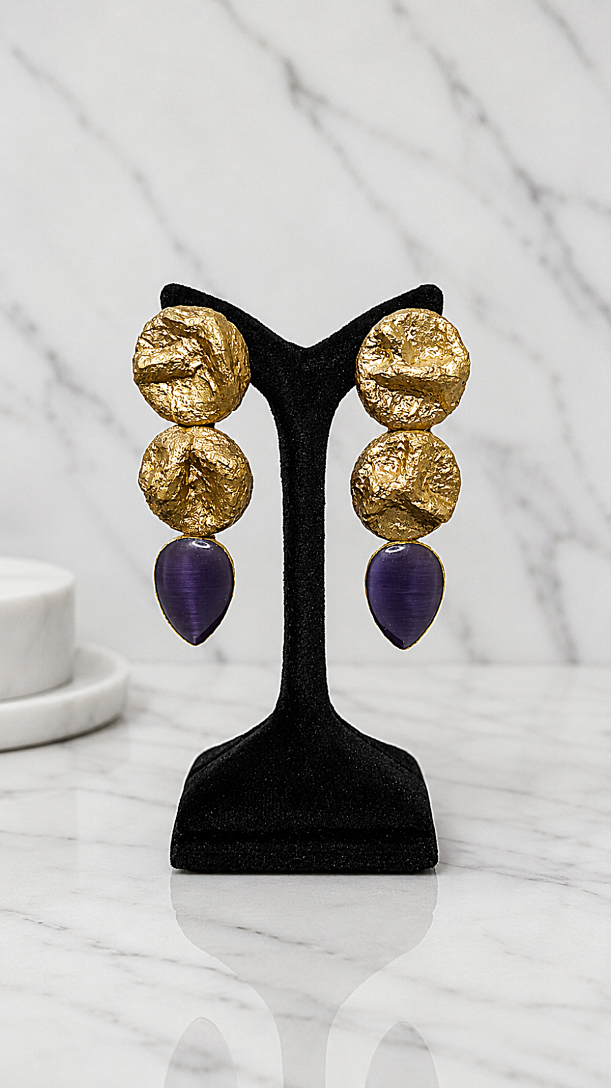 Golden Tide – Handmade Papier-Mâché Statement Earrings - Image 12