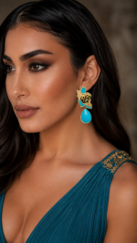 Vatan Turquoise Earrings – Lightweight Papier Mache Art - Image 2
