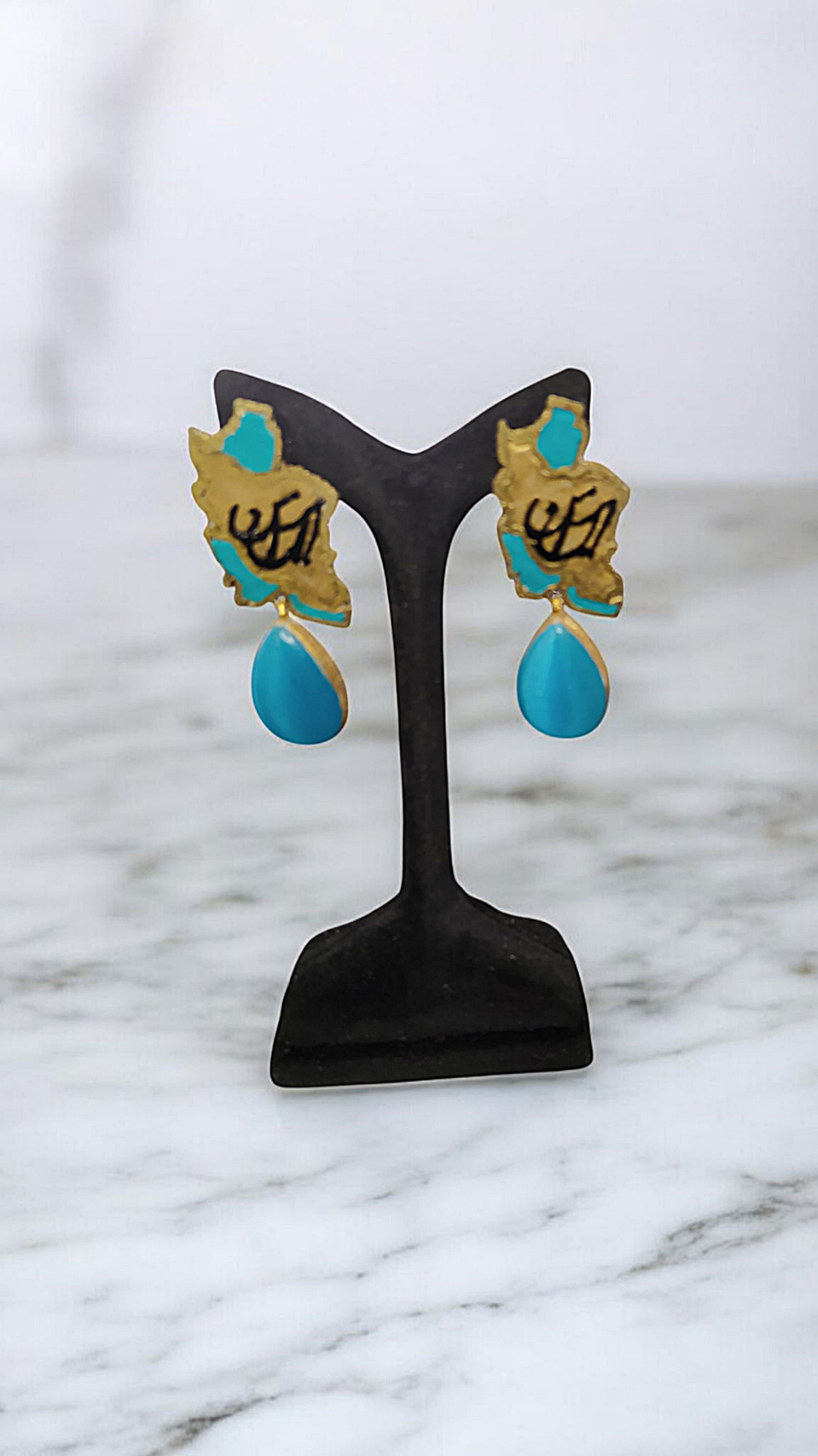 Vatan Turquoise Earrings – Lightweight Papier Mache Art - Image 4
