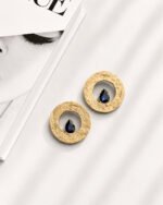 Majnun Handmade Gold Papier-Mâché Blue Gem Earrings