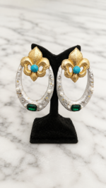 Turquoise Embrace – Handmade Wood And Paper Mache Earrings - Image 4