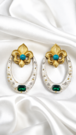 Turquoise Embrace – Handmade Wood And Paper Mache Earrings - Image 3