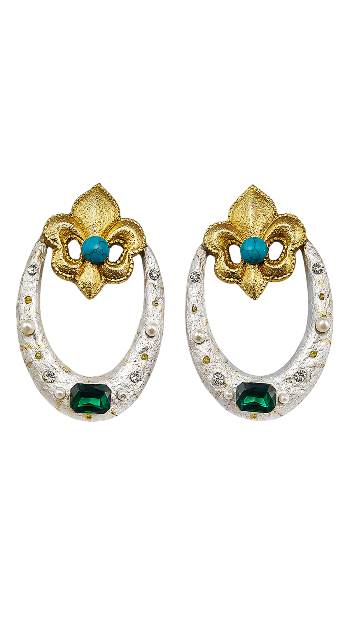 Turquoise Embrace – Handmade Wood And Paper Mache Earrings - Image 1