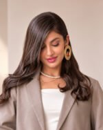 Majnun Handmade Gold Papier-Mâché red Gem Earrings - Image 2