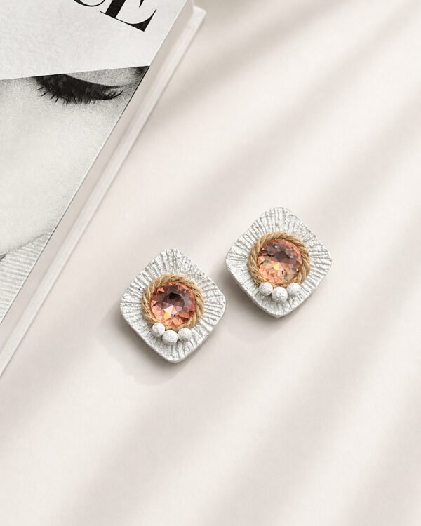 Samar Handmade Pearl White Earrings with Peach Crystal