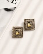 Daroon Handmade Beige Earrings with Champagne Crystal