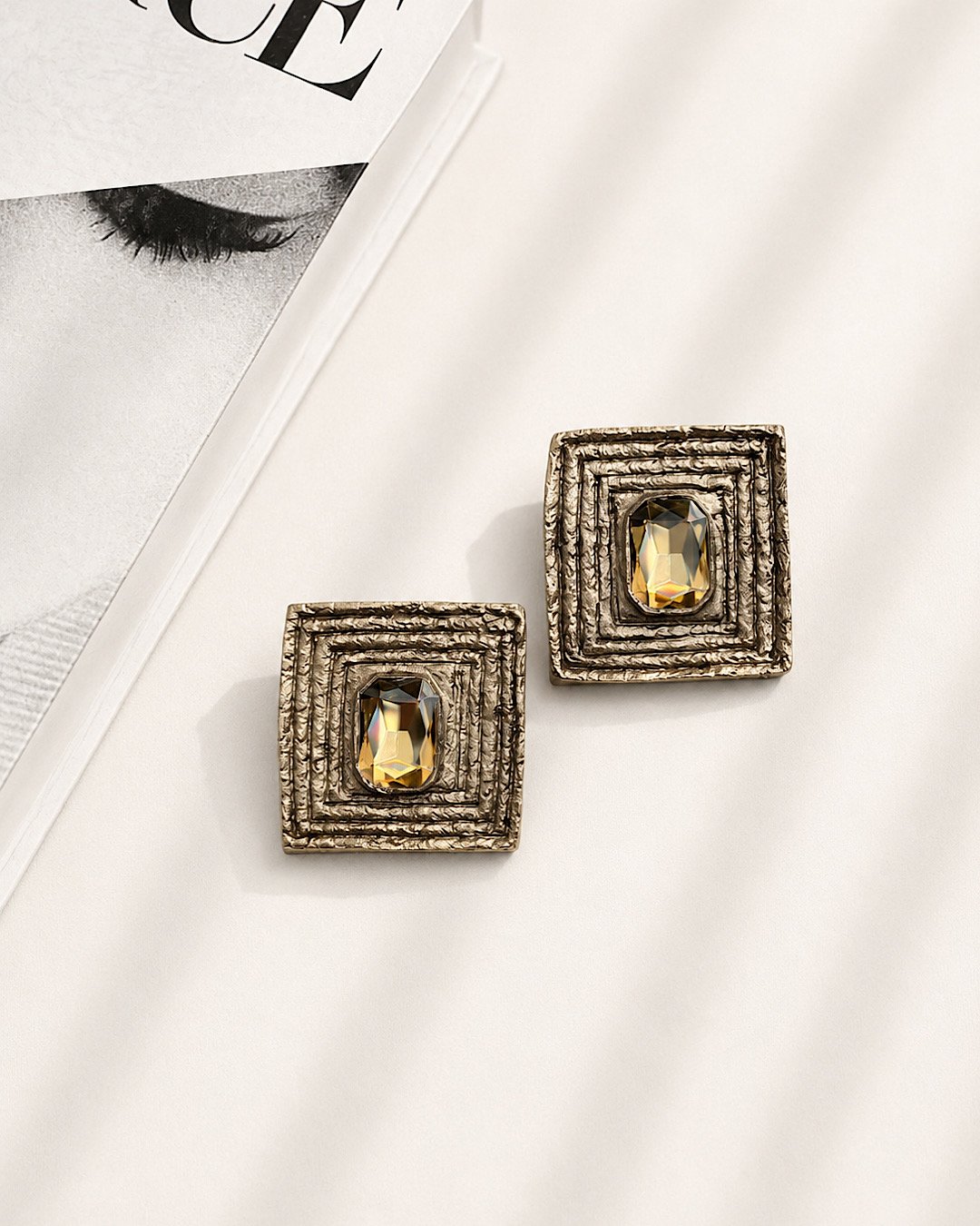 IMG_7125 Daroon Handmade Beige Earrings with Champagne Crystal - Image 1