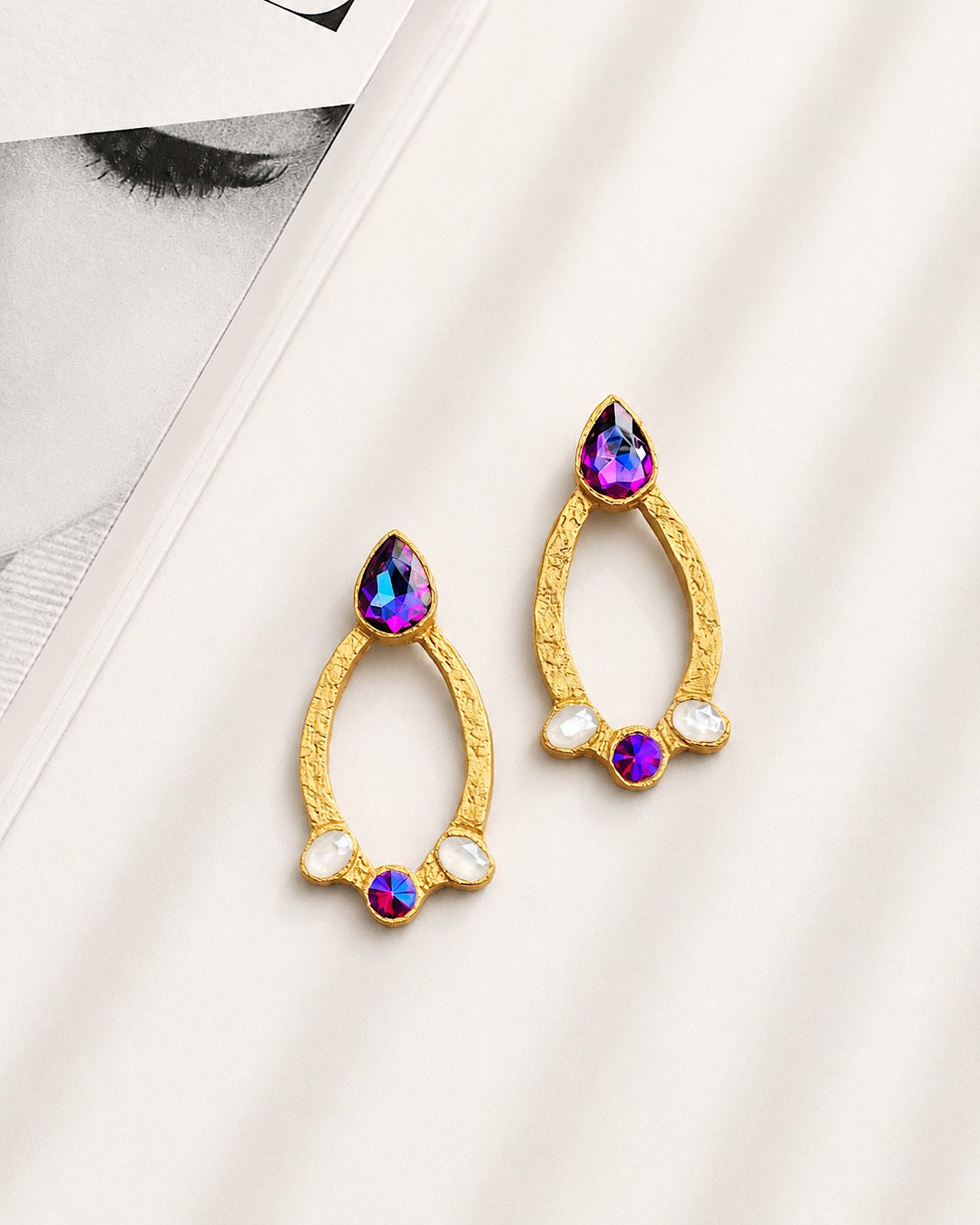IMG_7140 Baharak Gold Papier-Mâché Earrings with Multicolor Stones - Image 1