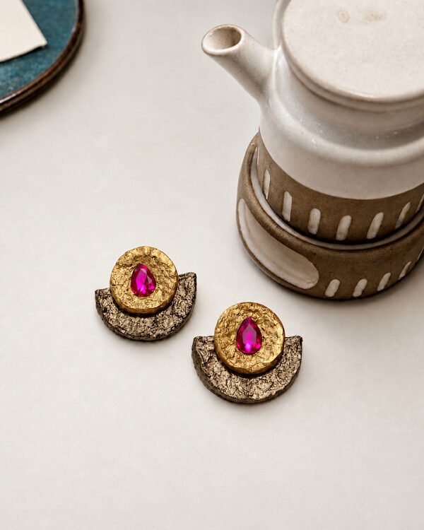 Sheida Handmade Papie-Mâché Earrings in Gold & Beige