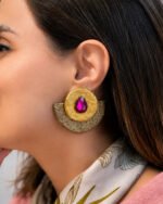 Sheida Handmade Papie-Mâché Earrings in Gold & Beige - Image 2
