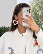 Mehr Handmade White Heart Earrings with Red Gemstone - Image 2